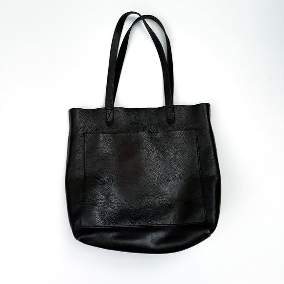Madewell Medium Pocket Transport Tote Black Leather Unlined Bag